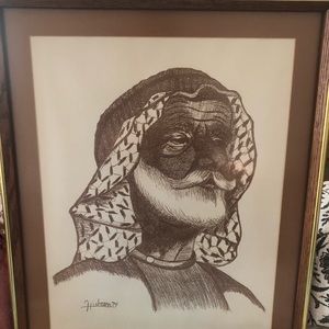 Brown and Black Drawing Art with Intricate Headdress
